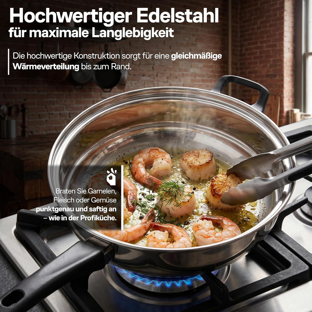 Retoo Topfset Induktion 12-teilig Kochtopf Set mit Glasdeckel Edelstahl Bratpfanne Kühlbleibender Gr