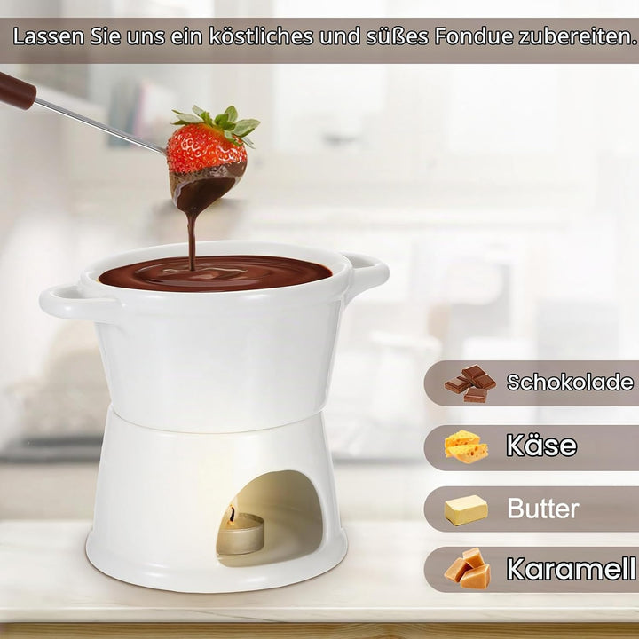 SUMNACON Keramike Schokofondue-Topf-Set 2 Gabeln, Schoko Fondueset Käsefondue für Schokolade Käse Fo
