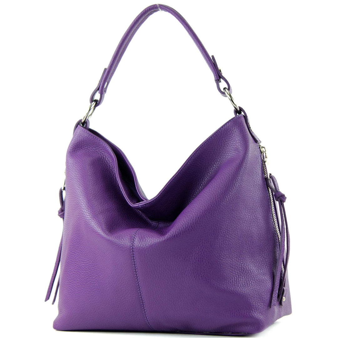 modamoda de T160 Damen Leder Schultertasche Gross, handmade in Italy T160 Purple, T160 Purple