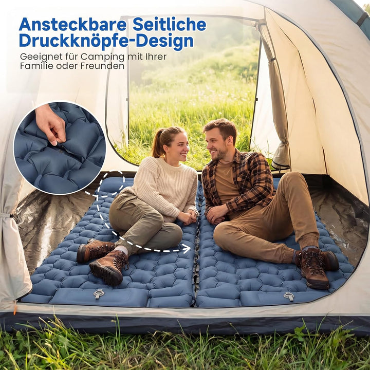 HAUSPROFI Isomatte Camping Luftmatratze extra breit, Ultraleicht, aufblasbar – mit integriertem Kiss