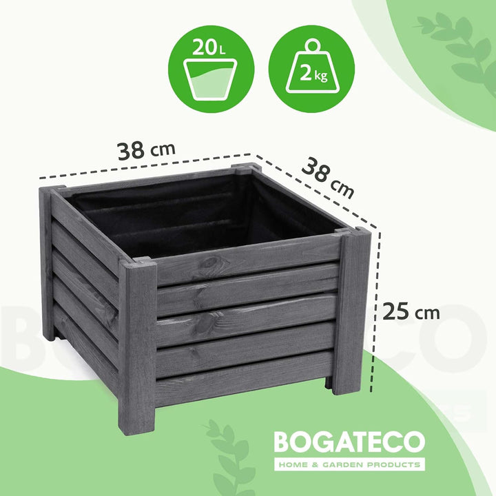 BOGATECO Pflanzkasten Pflanzkübel aus Holz | 30 x 38 cm | Anthrazit | Blumen-Topf Perfekt für Garten