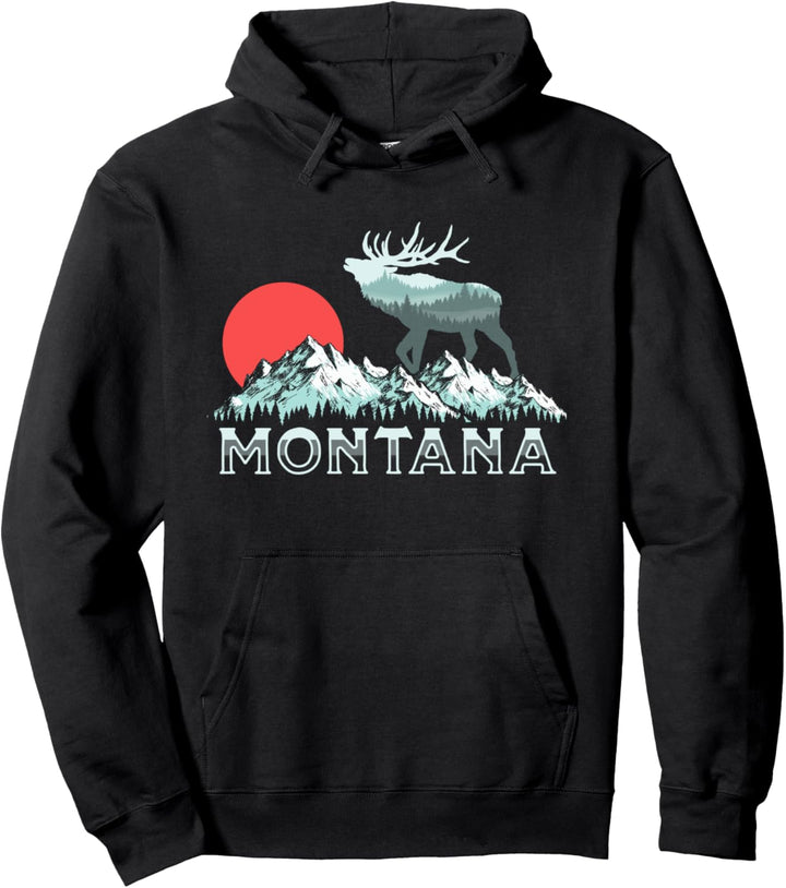 Vintage Montana Elk Retro Outdoors Hunter Graphic T-Shirt Pullover Hoodie
