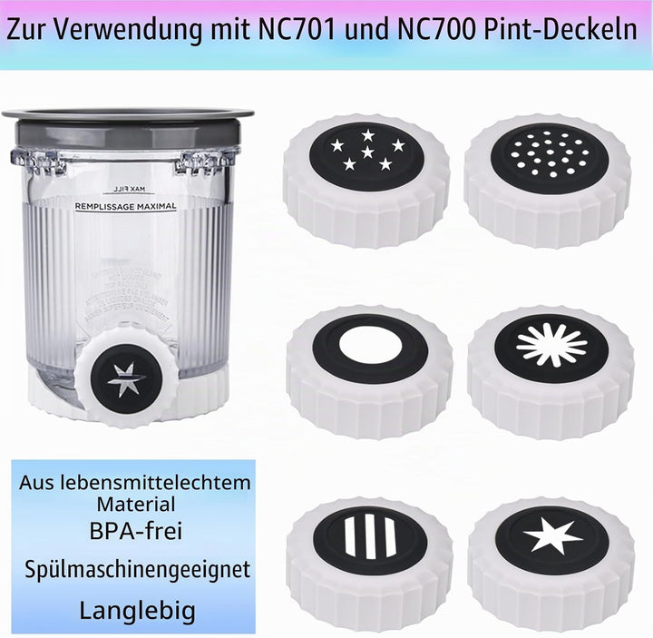 6 Sets Wirbeldüse für Ninja Swirl Creami Pints Deckel, weiche Servierdüse für Ninja Swirl Creami NC7