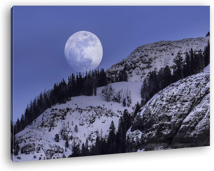 deyoli Aufgehender Mond über verschneiter Landschaft Format: 80x60 als Leinwandbild, Motiv fertig ge
