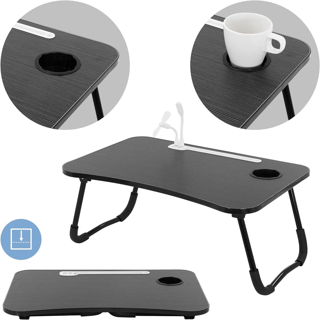ML-Design Laptoptisch fürs Bett/Sofa, Schwarz 60x40 cm, Betttisch klappbar, Notebook Tisch mit 4 USB