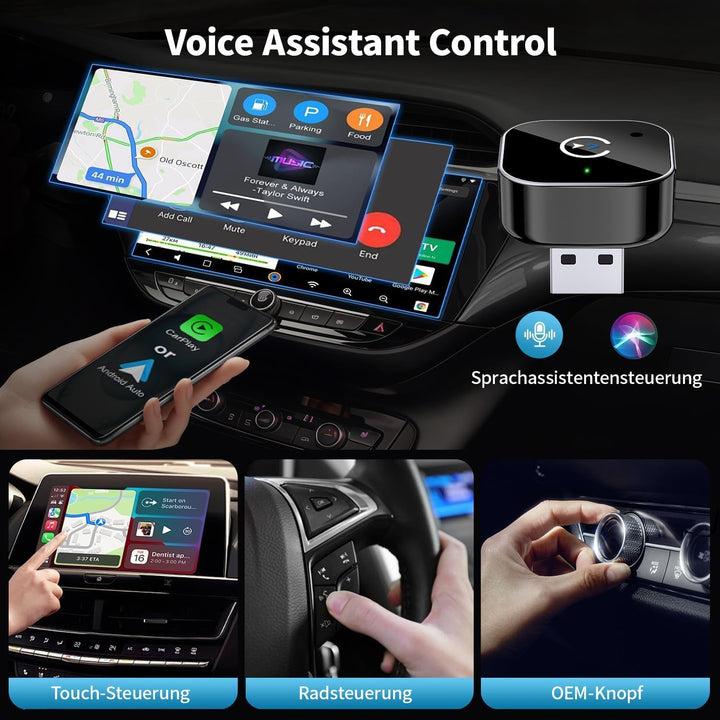 2025 Upgraded Wireless CarPlay Adapter – Bluetooth 5.3 & WiFi 6, Plug & Play USB-A mit USB-C Adapter