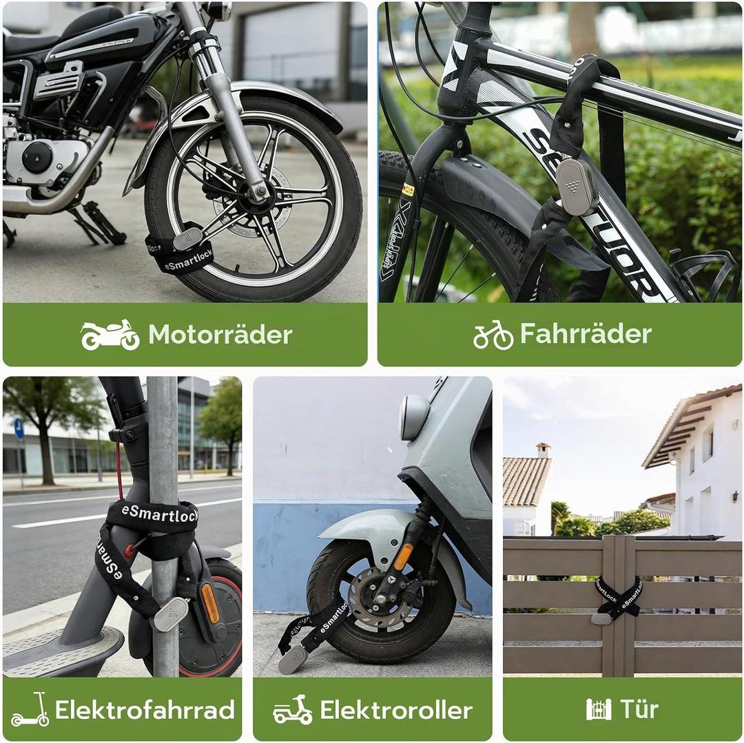 Eseesmart Fahrradschloss Fingerabdruck mit Schlüssel, 8mm 1000mm Lange Kettenschloss Fahrradschloss