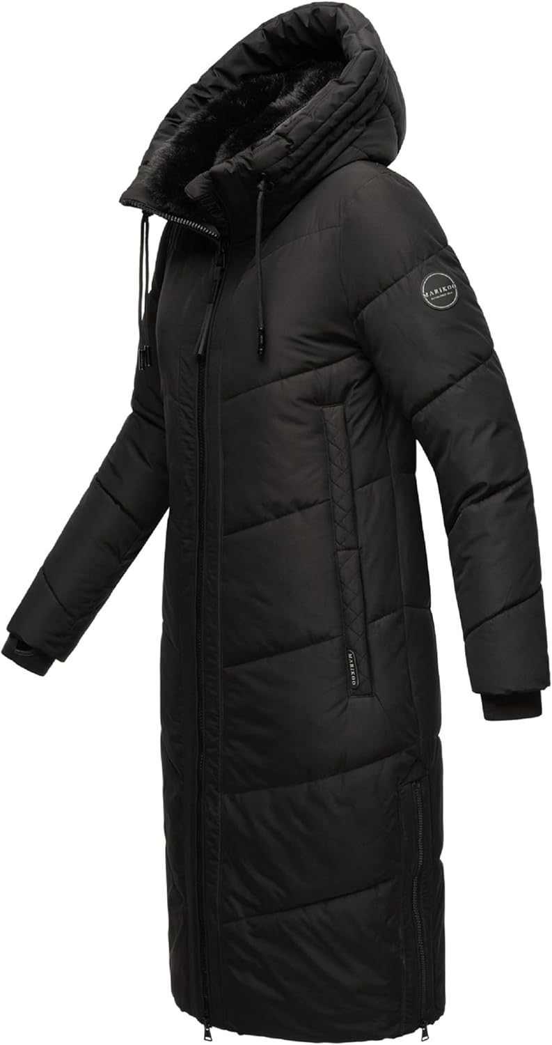 MARIKOO Damen Wintermantel warmer Steppmantel lang mit verstellbarer Kapuze und hohem Kragen Nadaree