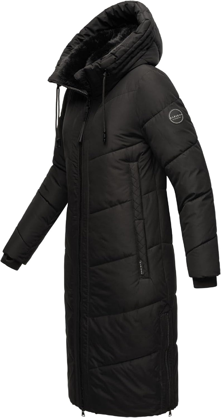 MARIKOO Damen Wintermantel warmer Steppmantel lang mit verstellbarer Kapuze und hohem Kragen Nadaree