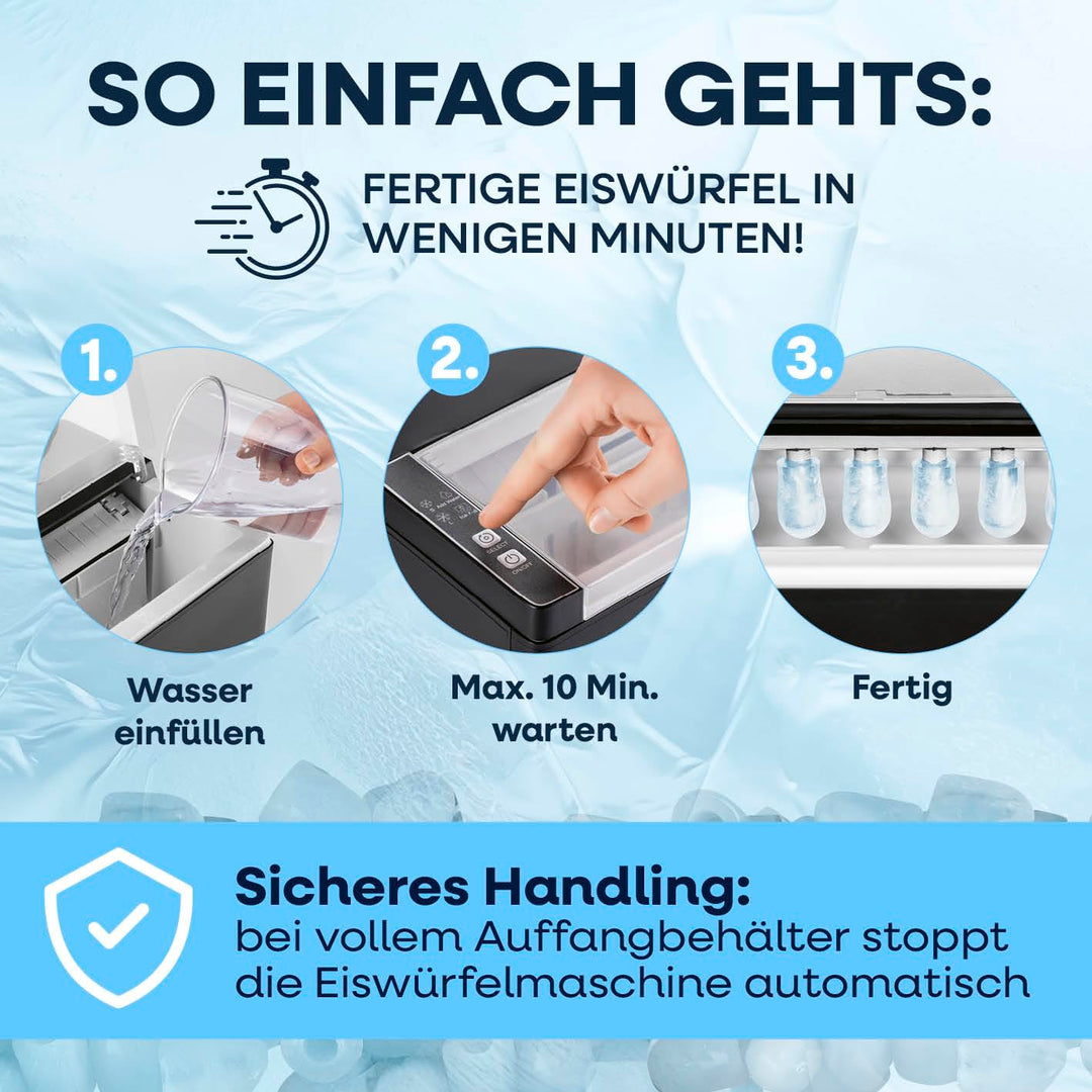 GOURMETmaxx Eiswürfelbereiter 150 Watt für Camping &amp; Co. – kein Wasseranschluss nötig | Eiswürfelmas