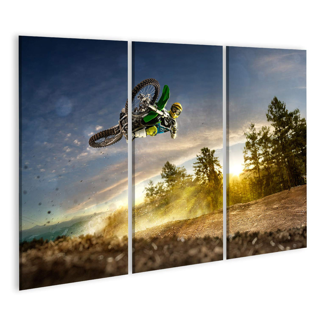 islandburner Bild auf Leinwand Dirt Bike Motocross Rider Flying High Kinderzimmer Bilder Wandbilder