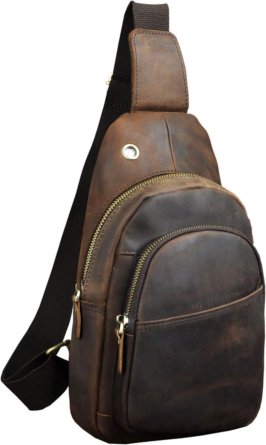 Le’aokuu Herren Echtes Leder Hüfttasche Brusttasche Bauchtsche Crossbody Bag Sling Bag Schultertsche