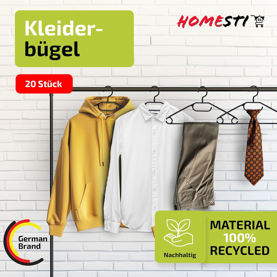 multifunktionale Kleiderbügel aus 100% recyceltem Kunststoff, 20 Stück, mit 360° drehbarem Haken und