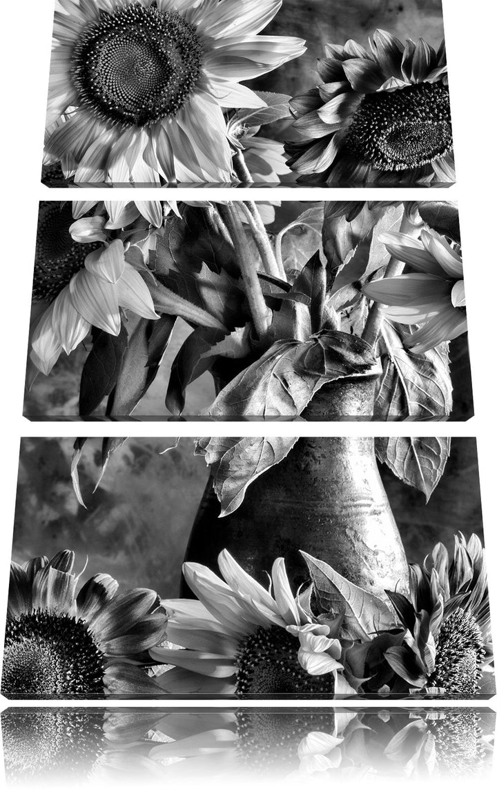 Pixxprint Sonnenblumen in Vase als Leinwandbild/Grösse: 3 Teilig (120x80) / Wandbild/Kunstdruck/fert