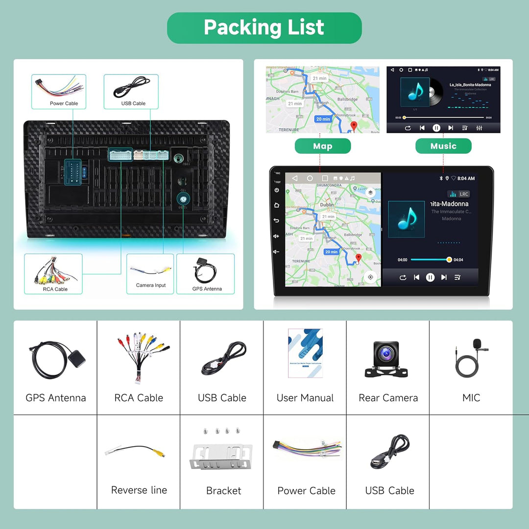 Rimoody 2G+64G Autoradio 2 Din Android Wireless Carplay Android Auto, 9 Zoll Touchscreen 2 Din Radio