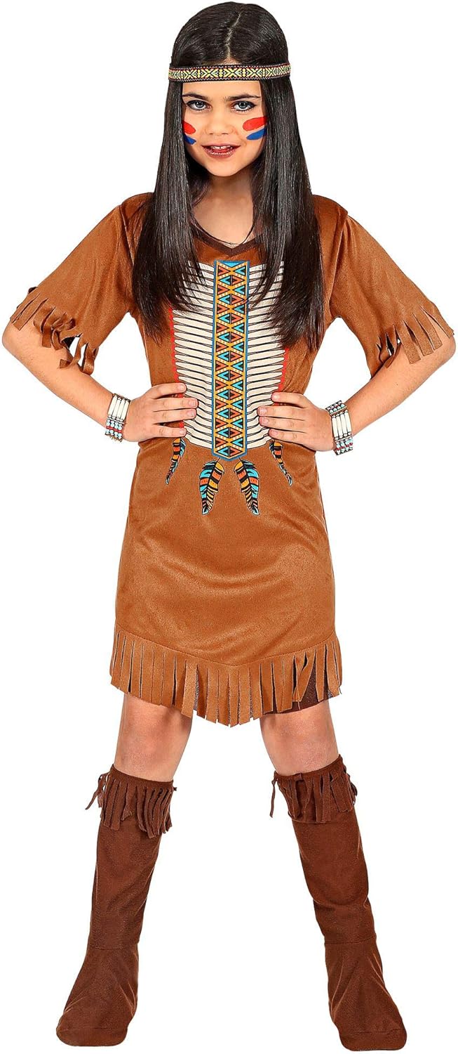 W WIDMANN MILANO Party Fashion - Kinderkostüm Indianerin, Kleid, Western Kostüm, Häuptlingstochter,