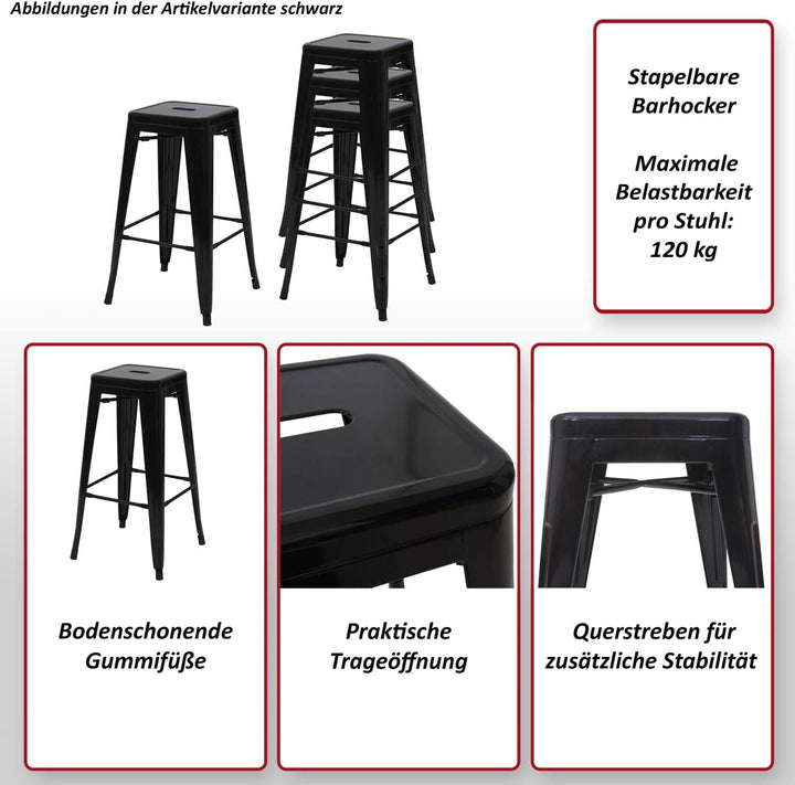 Mendler Barhocker HWC-A73, Barstuhl Tresenhocker, Metall Industriedesign stapelbar - rot, Rot