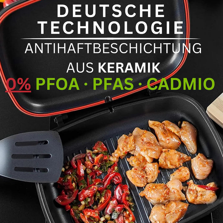 Stone&Stone Doppelseitige Grillpfannen 32 cm, steinbeschichtete Antihaftpfannen Deutsche Qualität Gr
