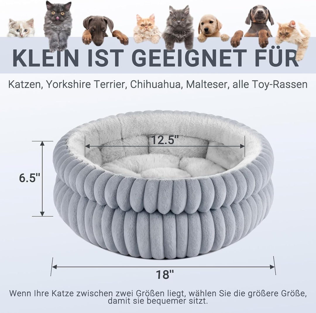 EDMIENS Katzenbett, Waschbar Indoor Katzenbett Flauschig, Rund Katzenkissen, zweiseitig Innenkissen
