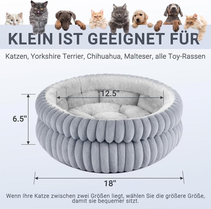 EDMIENS Katzenbett, Waschbar Indoor Katzenbett Flauschig, Rund Katzenkissen, zweiseitig Innenkissen