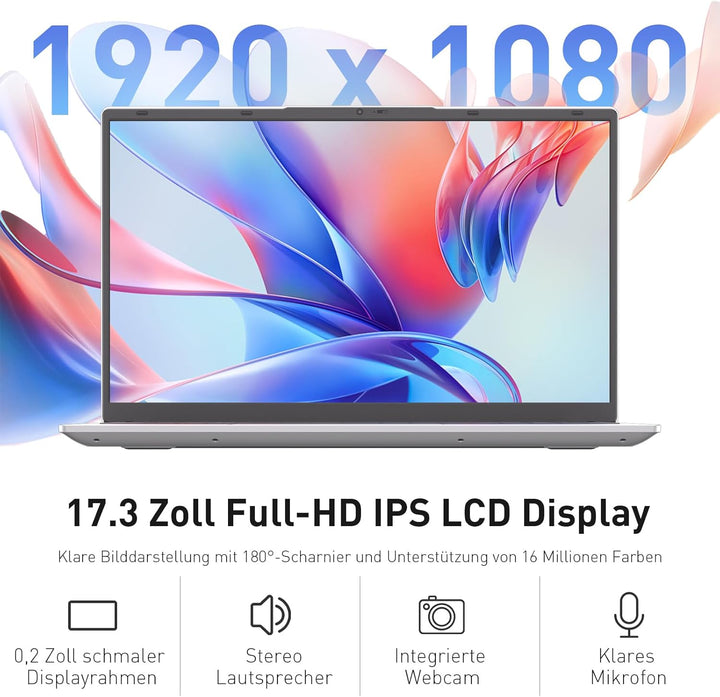 Auusda Laptop 17,3 Zoll Notebook, 8GB DDR4 RAM 256GB SSD, 3250C Prozessor, Fingerabdrucksensor, bele