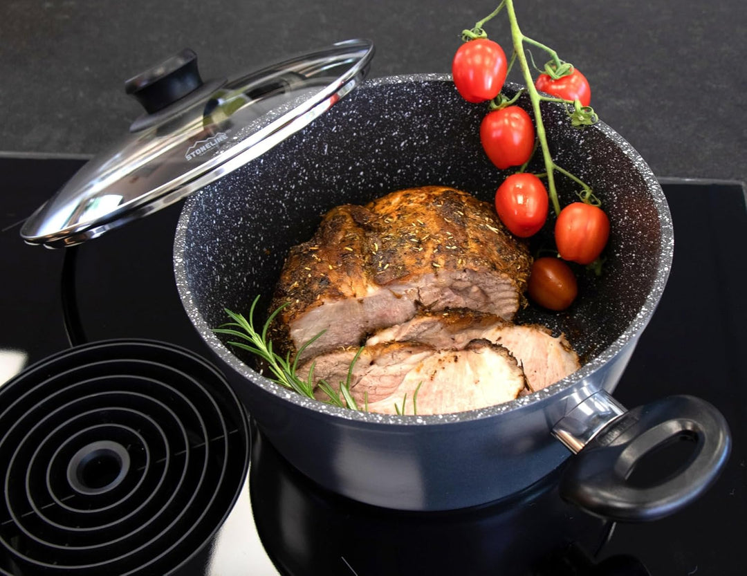 STONELINE Aluguss Kochtopf 24 cm, Topf mit Deckel 4,5 L, Antihaft beschichtet mit echten Steinpartik