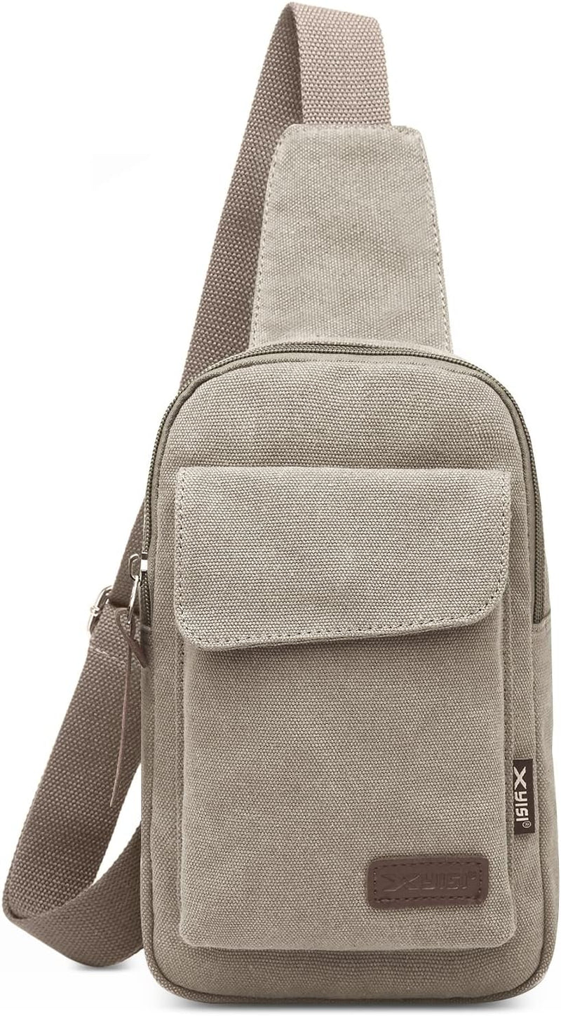 VARLIVOO Retro Sling Bag Damen Herren Canvas Brusttasche Umhängetasche Leichte Schultertasche Klein