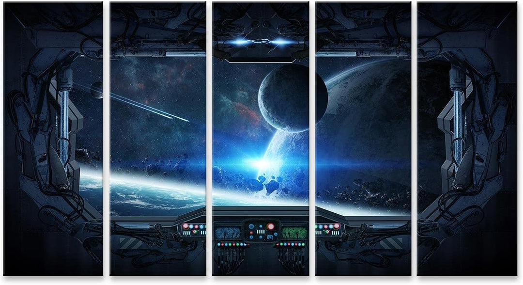 islandburner Bild auf Leinwand Fensterblick Weltraum Planeten Raumstation Outer Space Kinderzimmer B