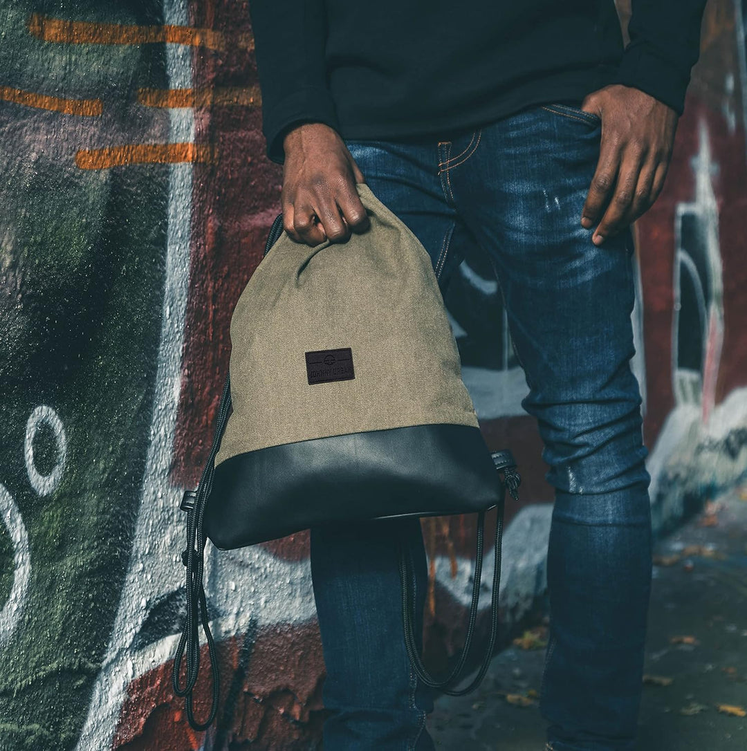 Johnny Urban Turnbeutel Damen &amp; Herren Grün Schwarz - Luke - Beutel Rucksack mit Kordelzug - Baumwol