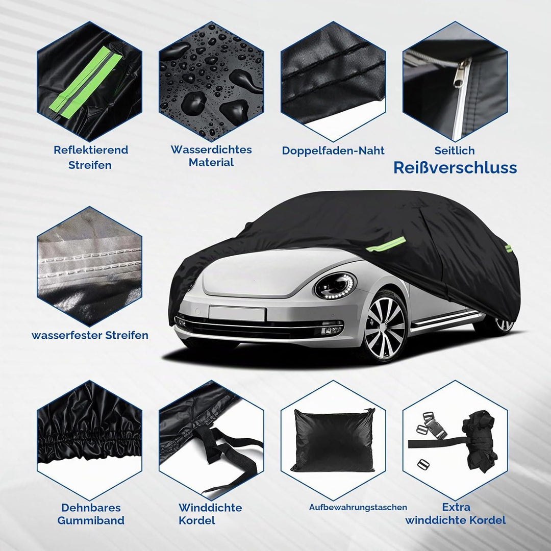wasserdichte Autoabdeckung für VW Beetle 1960-2023, 210D Allwetter-Vollständige Autoabdeckung mit Re