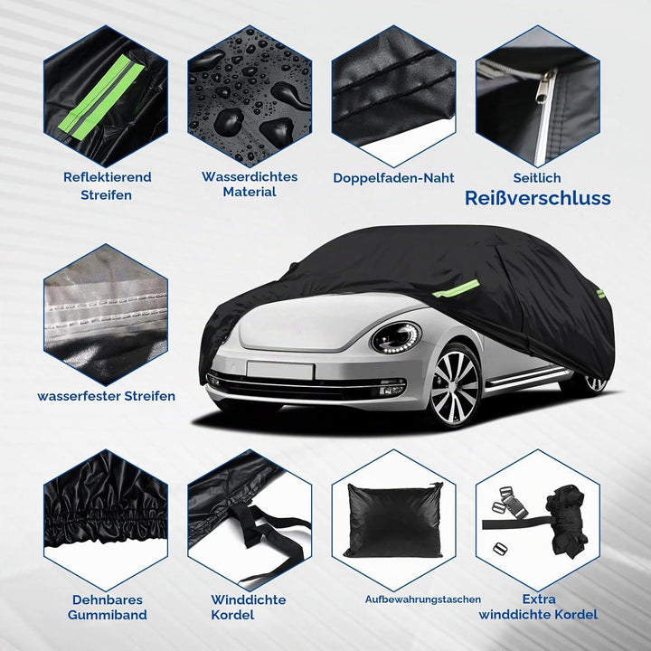 wasserdichte Autoabdeckung für VW Beetle 1960-2023, 210D Allwetter-Vollständige Autoabdeckung mit Re