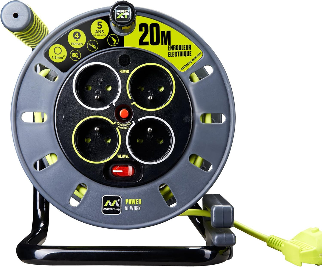 Masterplug Pro-XT 4-fach Verlängerungskabel 16 Ampere 20 Meter grünes Kabel 20m Schwarz / Grün, 20m