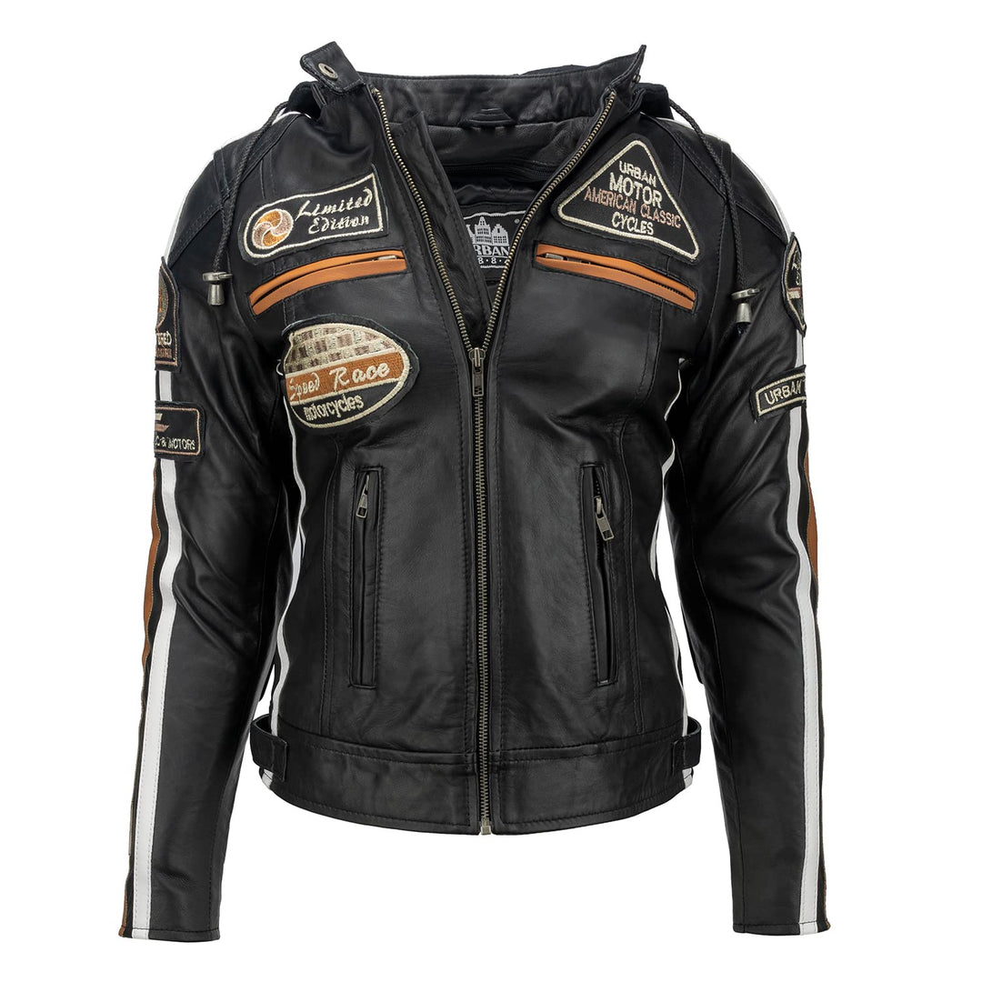 URBAN 5884 Motorradjacke Damen Mit Protektoren, Damenjacke aus Lammleder, Protektoren für Rücken, Sc