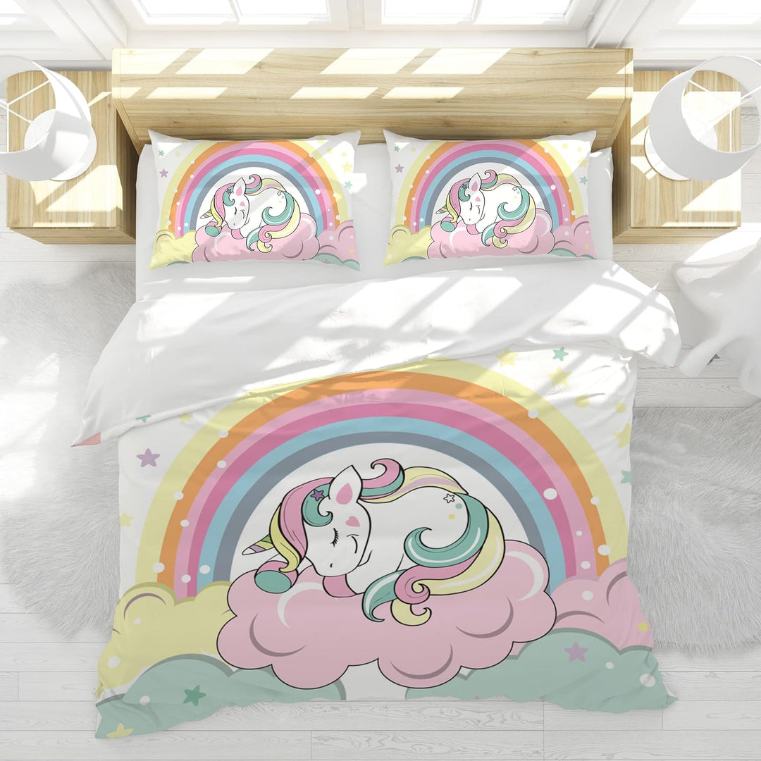 Hoimlm Kinder Bettwäsche 200x200 Einhorn Bettwäsche Set mit Bettbezug and 2 Kissenbezug, Cartoon Ein