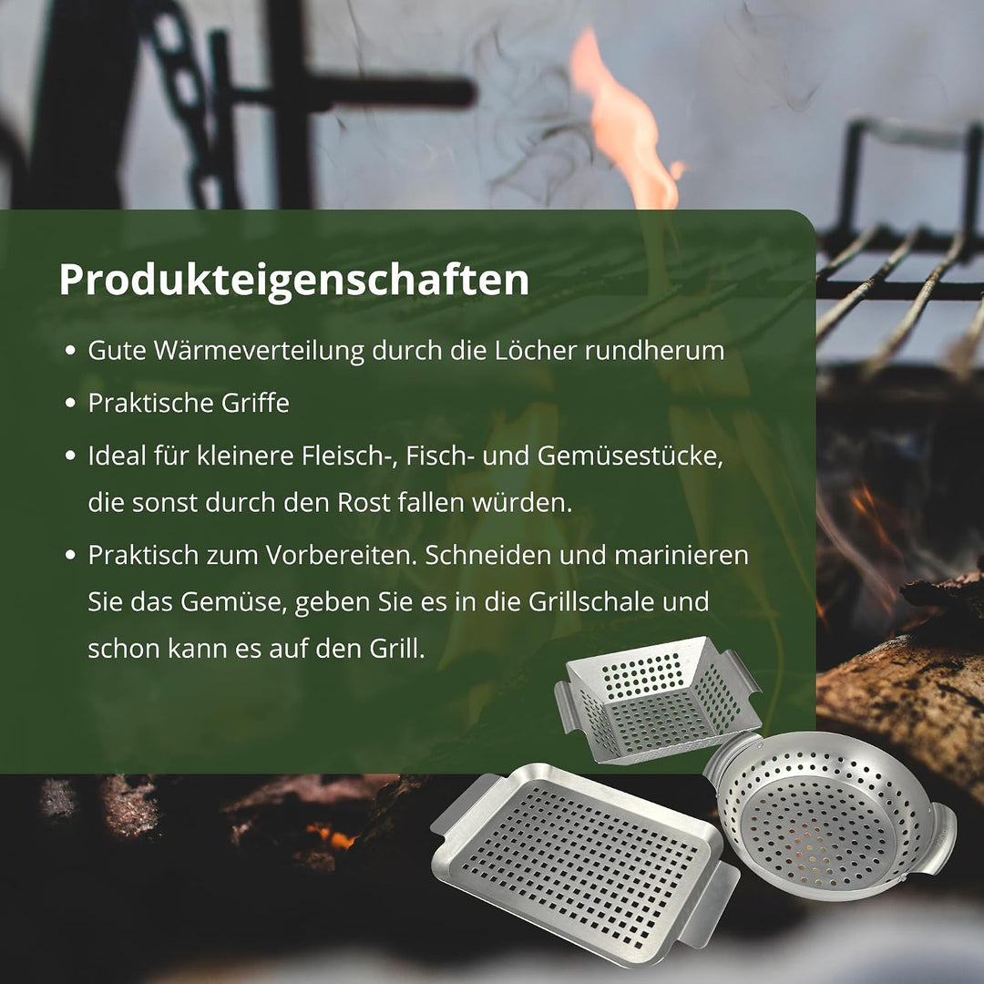 HeRo24 Gourmet BBQ System Wok Set 3-teilig – Gemüse &amp; Fleisch Wokschalen aus Edelstahl – Grillwok/Gr