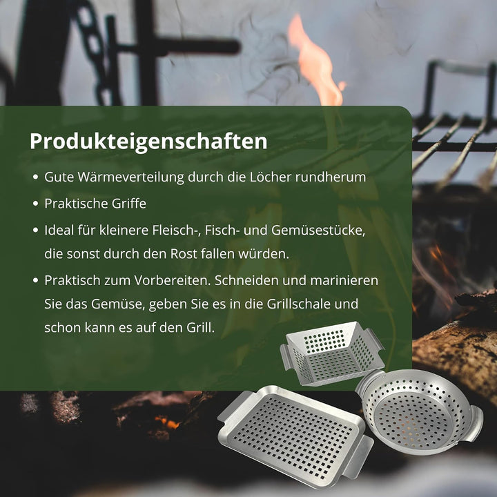 HeRo24 Gourmet BBQ System Wok Set 3-teilig – Gemüse &amp; Fleisch Wokschalen aus Edelstahl – Grillwok/Gr