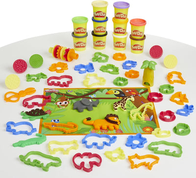 Play-Doh Tierabenteuer-Set mit 45 Knetwerkzeugen, 10 Dosen und Knetunterlage