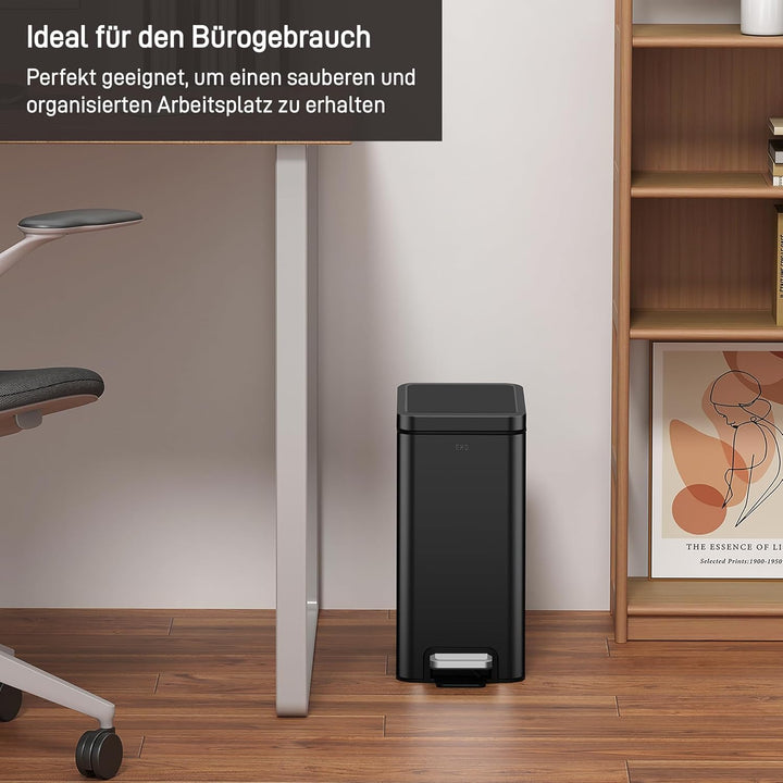 EKO Stella Mülleimer Bad 10L, Kleiner Abfalleimer fürs Badezimmer mit Soft-Close-Deckel, fingerabdru