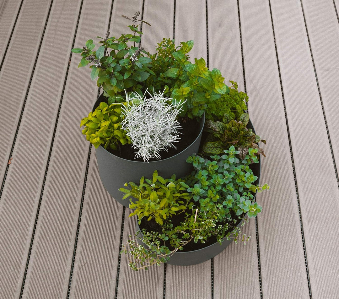 Kräuterspirale, Kräuterschnecke, Pflanzspirale aus Kunststoff, modernes Design, 35cm x Ø 50cm, grau,
