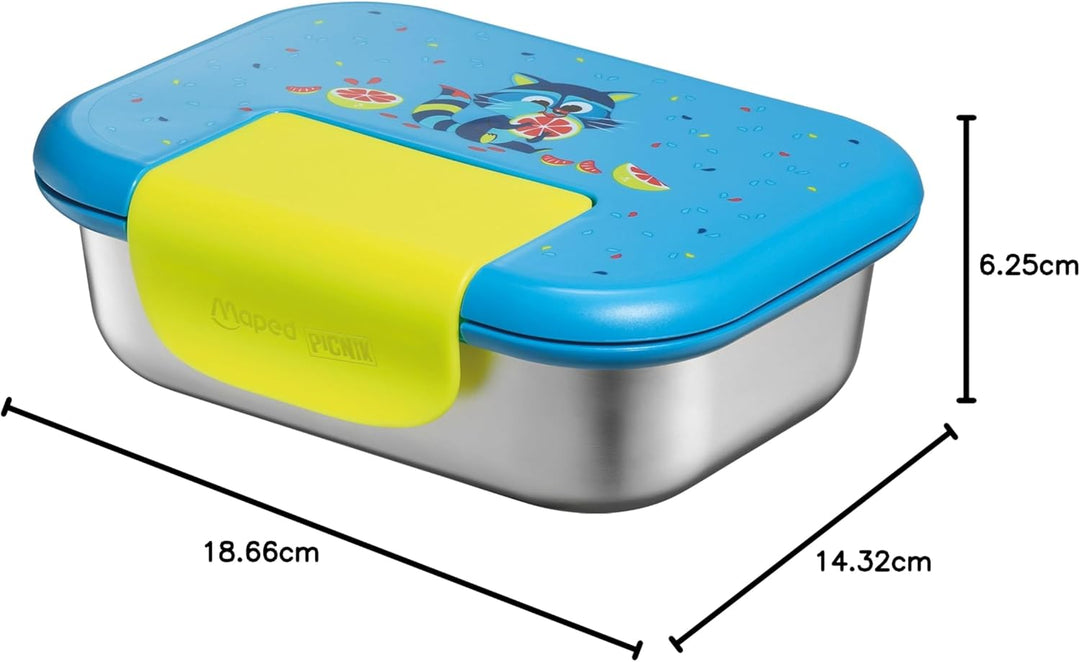 Maped PICNIK - Edelstahl-Lunchbox MINIZ Waschbär 900 ml EDELSTAHL Blau, EDELSTAHL Blau