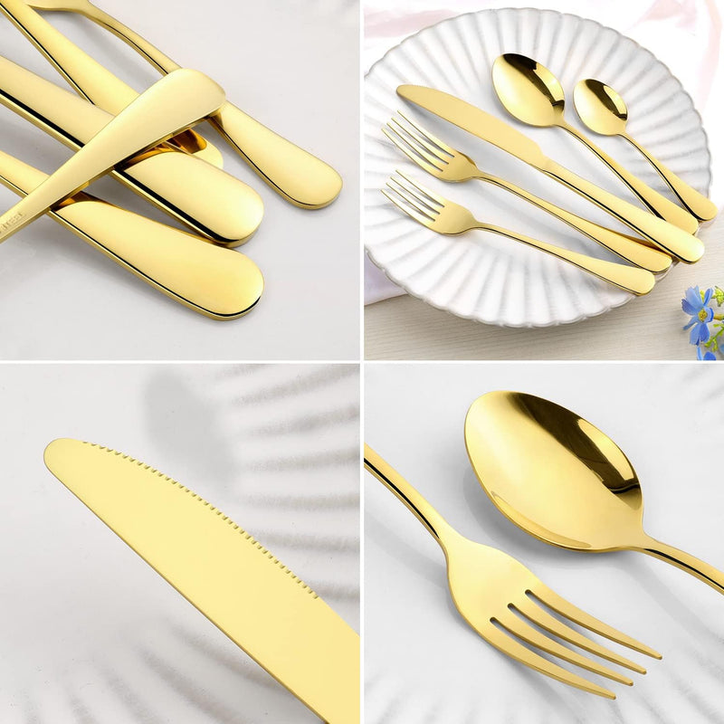 OGORI Besteck Set 8 Personen, 40 teilig Spiegelpolierte Gold Besteckset 18/10 Edelstahl Essbesteck S