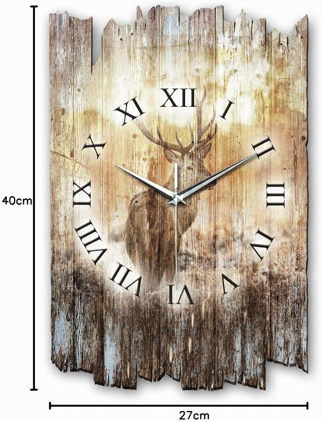 Kreative Feder Hirsch Shabby Style Designer Wanduhr Funkuhr aus Holz *Made in Germany leise ohne Tic