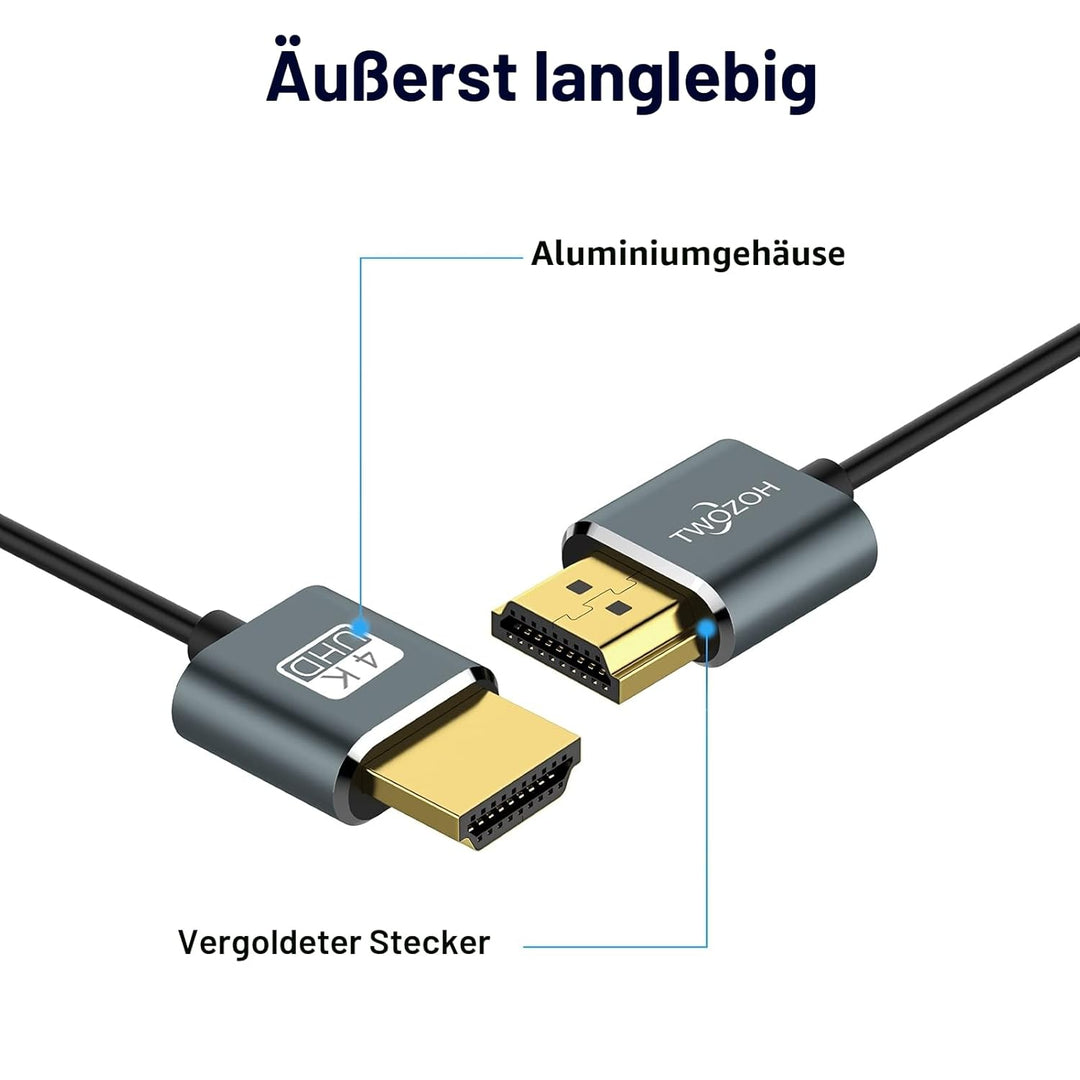 Twozoh Flexibles und Schlankes HDMI Kabel 10M 2 Stück, Ultradünnes HDMI Kabel unterstützt High Speed