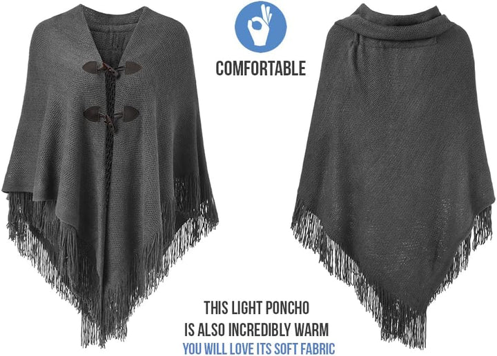 Ferand Damen Poncho Locker sitzender Cape Schal mit offener Vorderseite für Herbst und Winter Dunkel