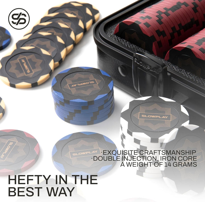 SLOWPLAY Nash 14g Ton Pokerchips-Set Black Gold Edition, 300 STK Core Set | Mit Werten: 5,25,100 | V