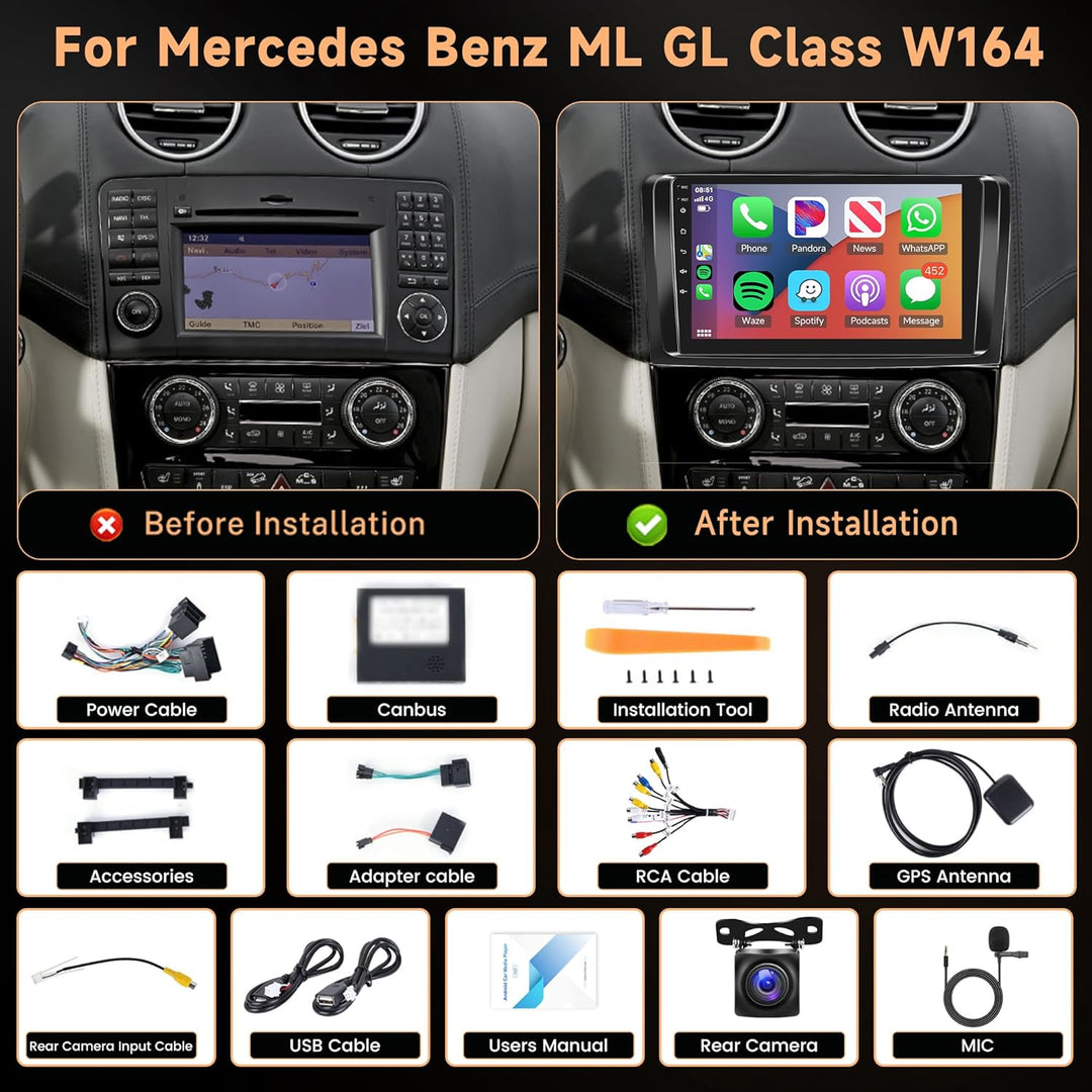 4G+64G Wireless Carplay Android Autoradio für Mercedes Benz ML GL W164 ML350 ML500 GL320 X164 ML280
