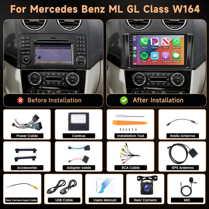 4G+64G Wireless Carplay Android Autoradio für Mercedes Benz ML GL W164 ML350 ML500 GL320 X164 ML280