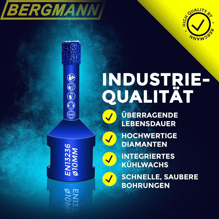 BERGMANN ® ∅ 10mm x M14 | Profi Fliesenbohrer Diamantbohrer Granitbohrer | Winkelschleifer Feinstein