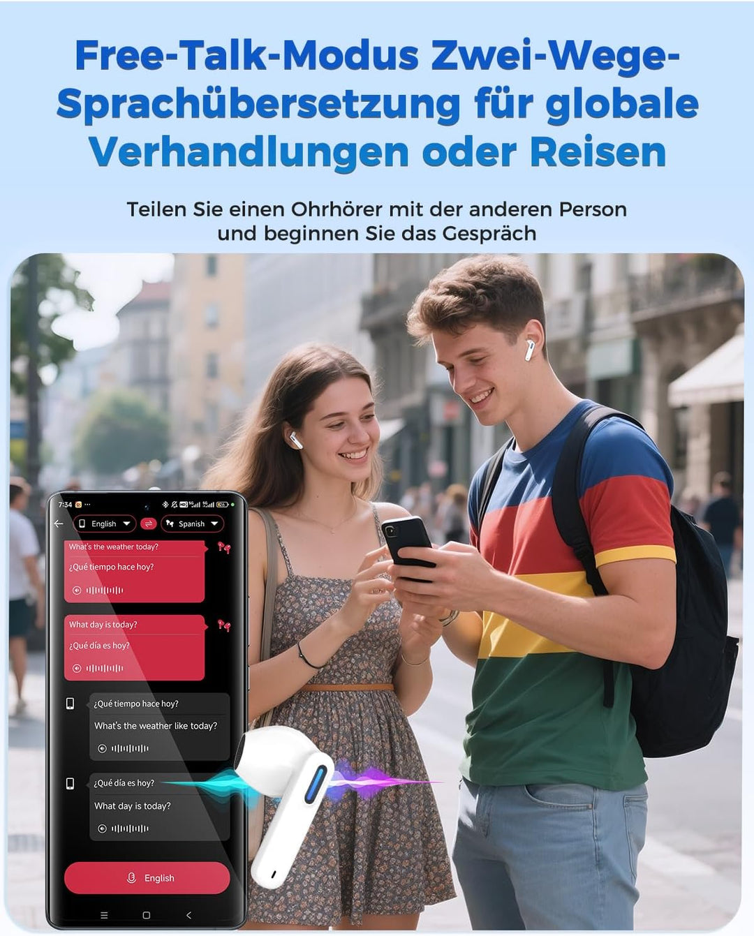 NE49 KI Übersetzungskopfhörer, 150+ Sprachen & 6 Modi Echtzeit Sprachübersetzer, Bluetooth 6.0 Kabel