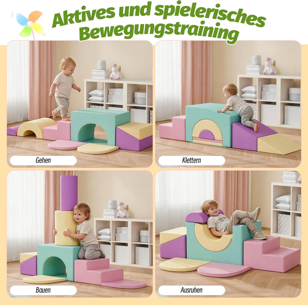 Xilingol 7 TLG.Schaumstoff Bausteine Kinder,Wasserfeste Softbausteine aus PU mit Tunne,Treppe &amp; Ramp